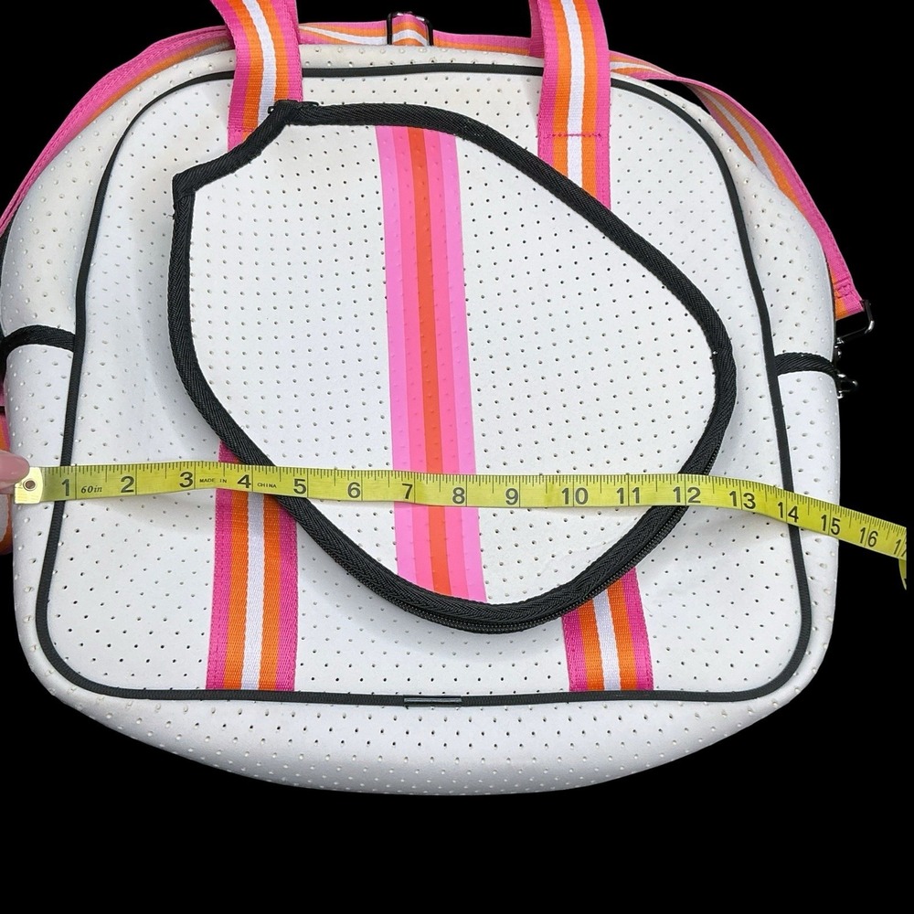 Pickleball Bag Tote White Pink Orange Neoprene Pockets Crossbody Straps